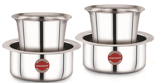 SOWBAGHYA Stainless Steel Dabara Set (4Pcs) | Dabara- 2 Nos, Tumbler- 2Nos| Tea Dabara Set | South Indian Coffee | Serving Drinkware | Stainless Steel Dabara Set