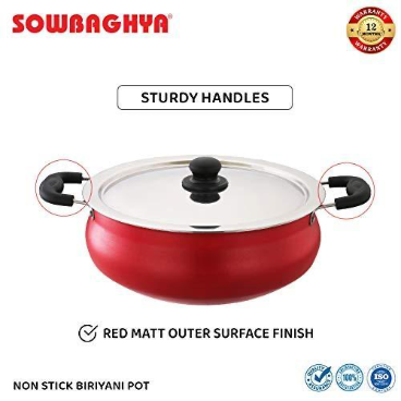SOWBAGHYA Aluminium Biriyani Pot With Lid, 6L (RED) Handi | Patila | Bhagona | Tapeli with LID | Multipurpose Aluminium Cooking Utensils for Kitchen | Dishwasher Safe