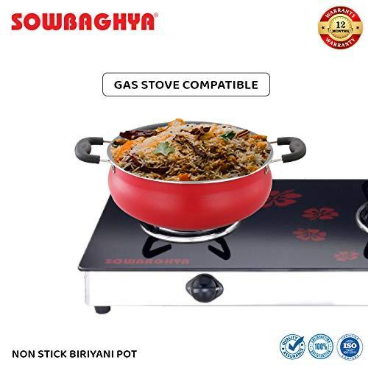 SOWBAGHYA Aluminium Biriyani Pot With Lid, 6L (RED) Handi | Patila | Bhagona | Tapeli with LID | Multipurpose Aluminium Cooking Utensils for Kitchen | Dishwasher Safe