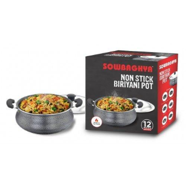 SOWBAGHYA Aluminium Biriyani Pot With Lid, 2 L (Black) Handi | Patila | Bhagona | Tapeli with LID | Multipurpose Aluminium Cooking Utensils for Kitchen | Dishwasher Safe
