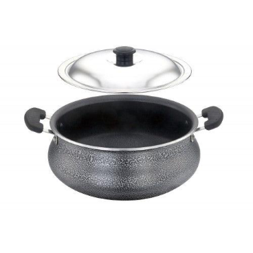 SOWBAGHYA Aluminium Biryani Pot with Lid, 3 Liters (Black) Handi, Patila, Bhagona, Tapeli with LID, Multipurpose Aluminium Cooking Utensil for Kitchen, Dishwasher Safe, Metal Spoon Friendly, Non-Stick