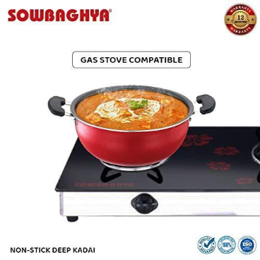 Sowbaghya Non Stick Deep kadai with SS Lid- 3Ltr