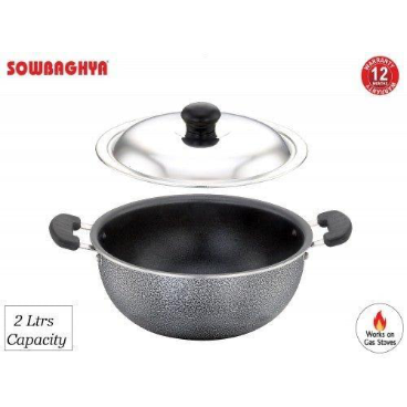 Sowbaghya Non Stick Deep kadai with SS Lid- 2Ltr