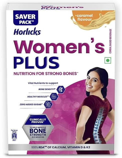 Horlicks Women's Plus Caramel Nutrition Drink 400 g Refill Pack, Nutrition for strong Bones with 100% daily Calcium & Vitamin D - No Added Sugar