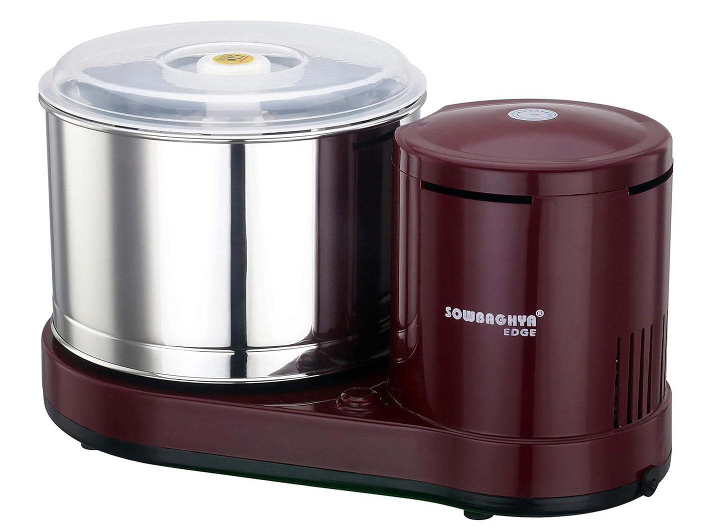 SOWBAGHYA Plastic Edge 2Ltr 150W Wet Grinder, Maroon Table Top Wet Grinder Machine | Heavy Duty Motor | Ideal For Your Kitchen | 2Ltr Wet Grinder For All Kinds Of Batter For South Indian Dishes