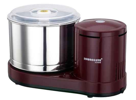 SOWBAGHYA Plastic Edge 2Ltr 150W Wet Grinder, Maroon Table Top Wet Grinder Machine | Heavy Duty Motor | Ideal For Your Kitchen | 2Ltr Wet Grinder For All Kinds Of Batter For South Indian Dishes
