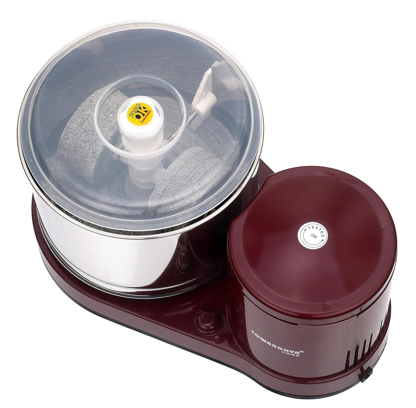 SOWBAGHYA Plastic Edge 2Ltr 150W Wet Grinder, Maroon Table Top Wet Grinder Machine | Heavy Duty Motor | Ideal For Your Kitchen | 2Ltr Wet Grinder For All Kinds Of Batter For South Indian Dishes