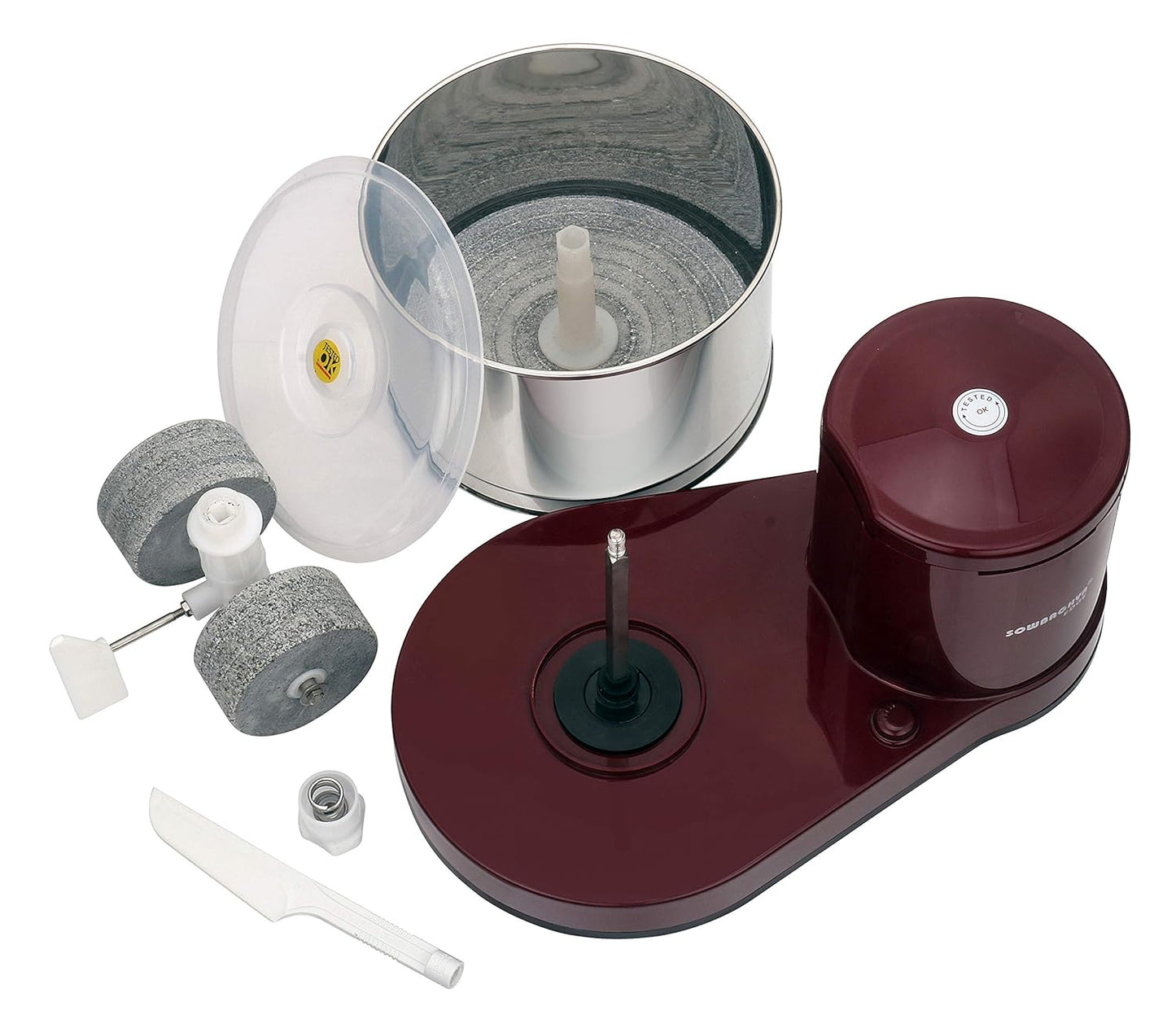 SOWBAGHYA Plastic Edge 2Ltr 150W Wet Grinder, Maroon Table Top Wet Grinder Machine | Heavy Duty Motor | Ideal For Your Kitchen | 2Ltr Wet Grinder For All Kinds Of Batter For South Indian Dishes