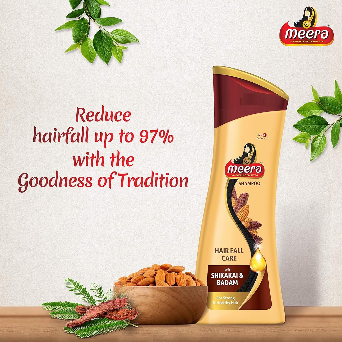 Meera Hairfall Care Shampoo, Goodness Of Badam & Shikakai, For Strong & Healthy Hair, For Men And Women, Paraben Free, 180 Ml